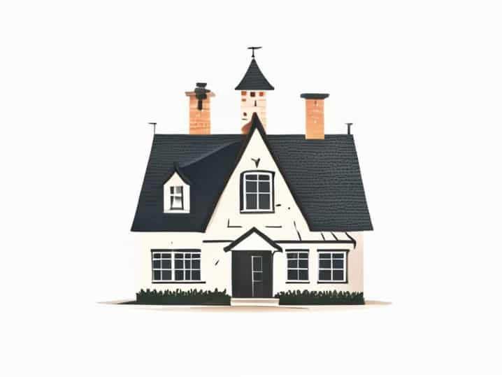 English Cottage With 3 Gables And A Turret