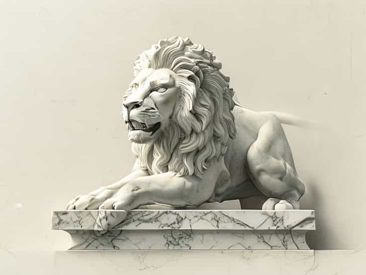 Lion Felling A Bull From A Marble Pediment